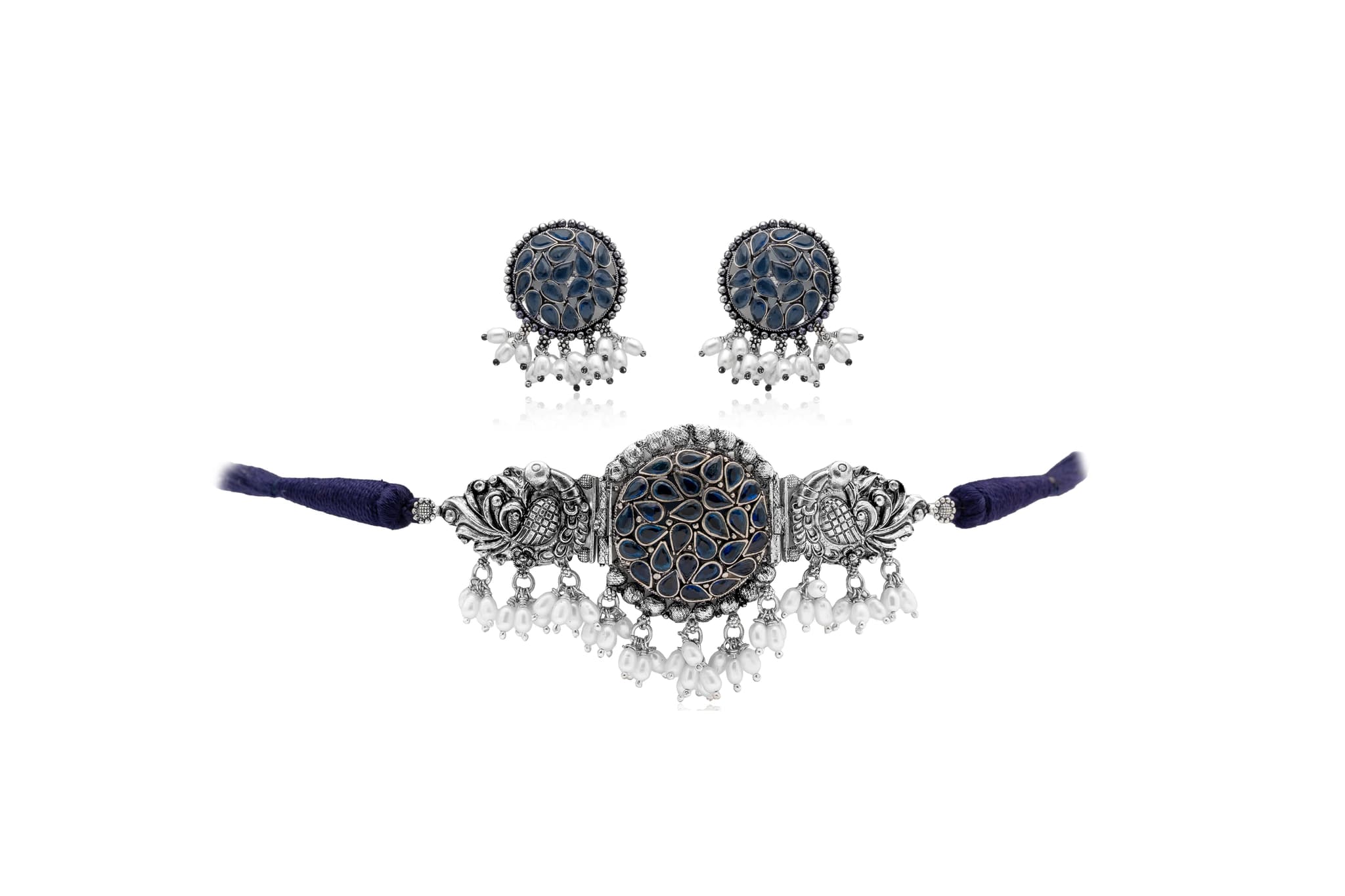 Shadow and stone silver necklace set – handcrafted silver NECKLACE SETS